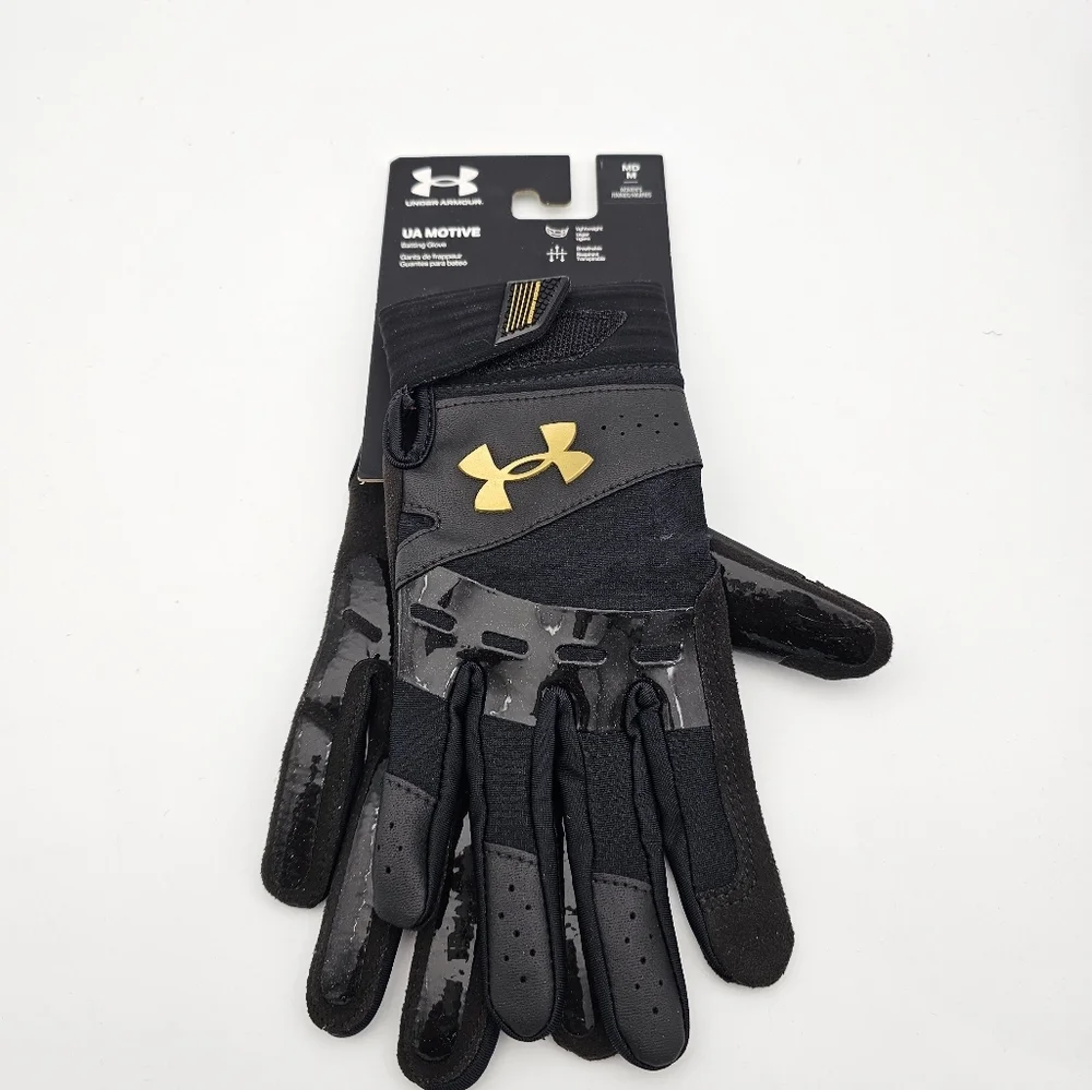 Under Armour Motive Batting Gloves Softball Black/Gold Womens Size M 1372532-001